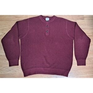 L. L. Bean Sweater Mens Men Long Sleeve 1/4 Button Red Burgundy Wool Cotton